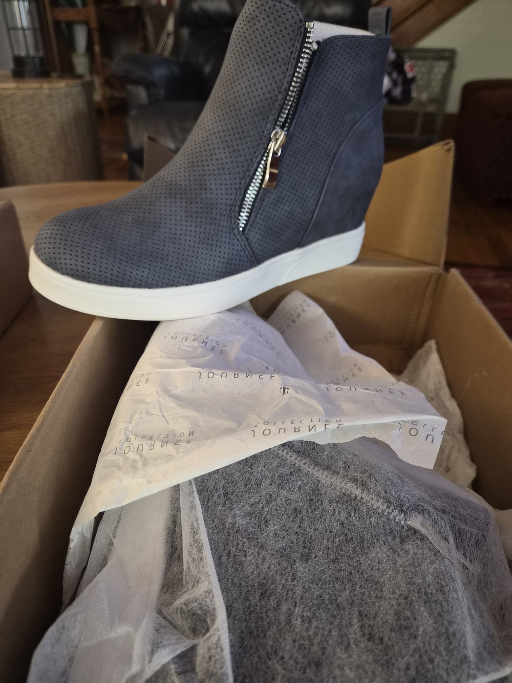 Wedge Ankle Boot in Slate Blue with Side Zip